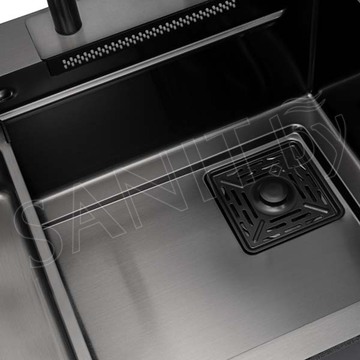 Кухонная мойка Arfeka Eco AR 75 Black PVD Nano со смесителем, ринзером, двумя коландерами, разделочной доской и дозатором