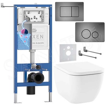 Комплект инсталляции Roxen StounFix Dual Fresh с креплениями, металлической кнопкой Steel и унитазом Lavinia Boho One Rimless 3302004R
