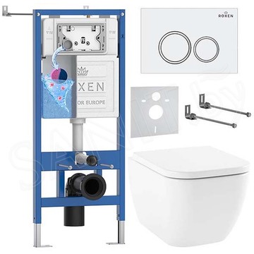 Комплект инсталляции Roxen StounFix Dual Fresh с удлиненными креплениями, аромадозатором, кнопкой смыва Santi 410260 и унитазом Lavinia Boho One Rimless 3302004R