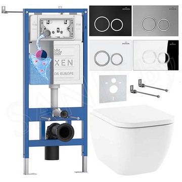 Комплект инсталляции Roxen StounFix Dual Fresh с удлиненными креплениями, аромадозатором, кнопкой смыва Santi 410260 и унитазом Lavinia Boho One Rimless 3302004R