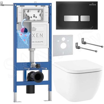 Комплект инсталляции Roxen StounFix Dual Fresh с удлиненными креплениями, аромадозатором, кнопкой смыва Glass 430280 и унитазом Lavinia Boho One Rimless 3302004R