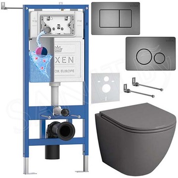 Комплект инсталляции Roxen StounFix Dual Fresh с удлиненными креплениями, аромадозатором, металлической кнопкой Steel и унитазом Grossman GR-4455GМS