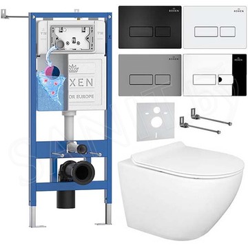 Комплект инсталляции Roxen StounFix Dual Fresh с удлиненными креплениями, аромадозатором, кнопкой смыва Caspia 410280 и унитазом Gid Tr2198