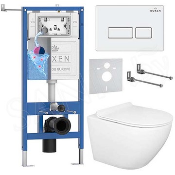 Комплект инсталляции Roxen StounFix Dual Fresh с удлиненными креплениями, аромадозатором, кнопкой смыва Caspia 410280 и унитазом Gid Tr2198