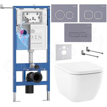Комплект инсталляции Roxen StounFix Dual Fresh с удлиненными креплениями, аромадозатором, кнопкой смыва в цвете серый бетон и унитазом Lavinia Boho One Rimless 3302004R
