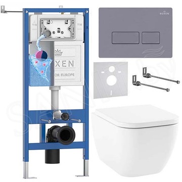 Комплект инсталляции Roxen StounFix Dual Fresh с удлиненными креплениями, аромадозатором, кнопкой смыва в цвете серый бетон и унитазом Lavinia Boho One Rimless 3302004R
