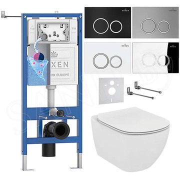 Комплект инсталляции Roxen StounFix Dual Fresh с удлиненными креплениями, аромадозатором, кнопкой смыва Santi 410260 и унитазом Ideal Standard Tesi Aquablade T007901