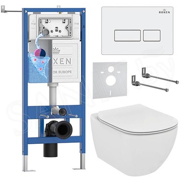 Комплект инсталляции Roxen StounFix Dual Fresh с удлиненными креплениями, аромадозатором, кнопкой смыва Caspia 410280 и унитазом Ideal Standard Tesi Aquablade T007901