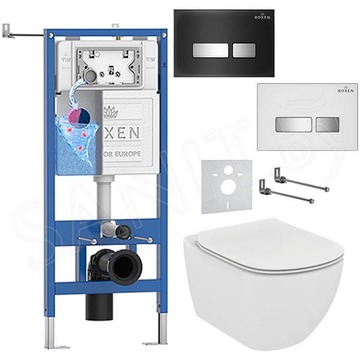 Комплект инсталляции Roxen StounFix Dual Fresh с удлиненными креплениями, аромадозатором, кнопкой смыва Glass 430280 и унитазом Ideal Standard Tesi Aquablade T007901