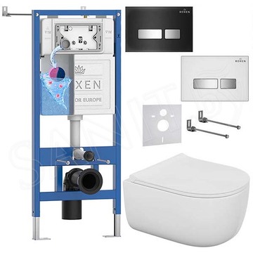 Комплект инсталляции Roxen StounFix Dual Fresh с удлиненными креплениями, аромадозатором, кнопкой смыва Glass 430280 и унитазом Bocchi V-Tondo Compacto Rimless