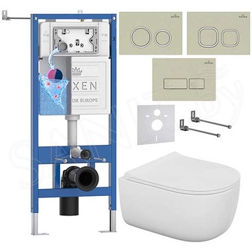 Комплект инсталляции Roxen StounFix Dual Fresh с удлиненными креплениями, аромадозатором, бежевой кнопкой смыва и унитазом Bocchi V-Tondo Compacto Rimless
