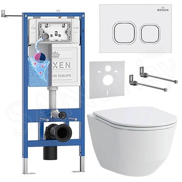 Комплект инсталляции Roxen StounFix Dual Fresh с удлиненными креплениями, аромадозатором, кнопкой смыва Santi 410280 и унитазом Laufen Pro Rimless
