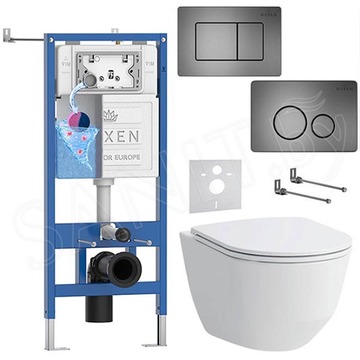 Комплект инсталляции Roxen StounFix Dual Fresh с удлиненными креплениями, аромадозатором, металлической кнопкой Steel и унитазом Laufen Pro Rimless