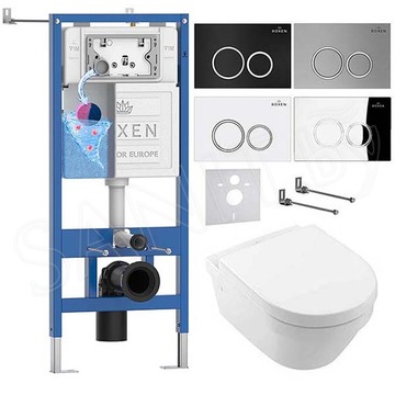 Комплект инсталляции Roxen StounFix Dual Fresh с удлиненными креплениями, аромадозатором, кнопкой смыва Santi 410260 и унитазом Villeroy&Boch Architectura 4694HR01