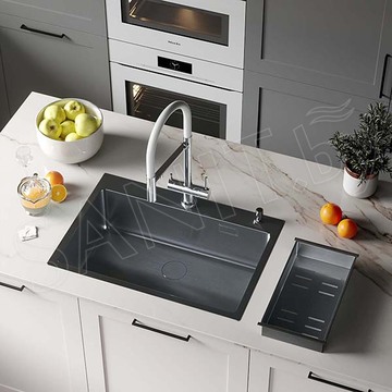 Кухонная мойка Roxen Simple 65 PVD (графит) с коландером и дозатором