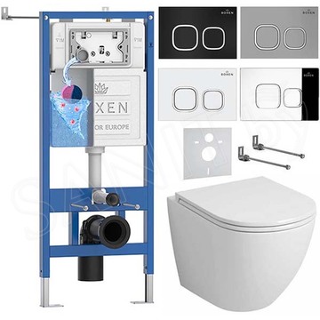 Комплект инсталляции Roxen StounFix Dual Fresh с удлиненными креплениями, аромадозатором, кнопкой Santi 410280 и унитазом Grossman GR-4455S
