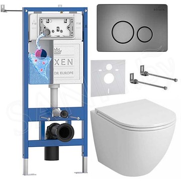 Комплект инсталляции Roxen StounFix Dual Fresh с удлиненными креплениями, аромадозатором, металлической кнопкой Steel и унитазом Grossman GR-4455S