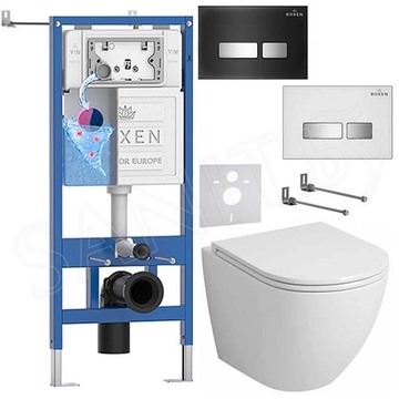 Комплект инсталляции Roxen StounFix Dual Fresh с удлиненными креплениями, аромадозатором, кнопкой Glass 430280 и унитазом Grossman GR-4455S
