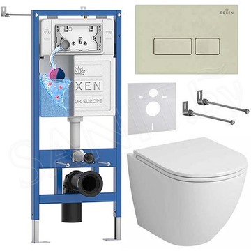 Комплект инсталляции Roxen StounFix Dual Fresh с удлиненными креплениями, аромадозатором, бежевой кнопкой и унитазом Grossman GR-4455S