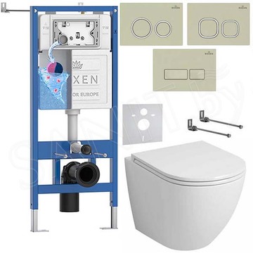 Комплект инсталляции Roxen StounFix Dual Fresh с удлиненными креплениями, аромадозатором, бежевой кнопкой и унитазом Grossman GR-4455S
