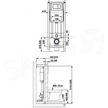 Комплект инсталляции Berges Atom Line 410 c кнопкой черной / хром и унитазом Ventas Black Soft Close