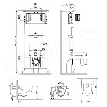 Комплект инсталляции AM.PM Inspire V2.0 CK50GD с кнопкой Pro S, подвесным унитазом и гигиеническим душем