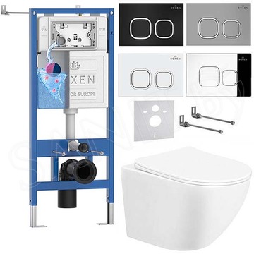 Комплект инсталляции Roxen StounFix Dual Fresh с удлиненными креплениями, аромадозатором, кнопкой Santi 410280 и унитазом Taliente Amato AM25010