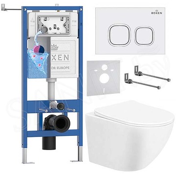 Комплект инсталляции Roxen StounFix Dual Fresh с удлиненными креплениями, аромадозатором, кнопкой Santi 410280 и унитазом Taliente Amato AM25010