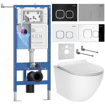 Комплект инсталляции Roxen StounFix Dual Fresh с удлиненными креплениями, аромадозатором, кнопкой Santi 410280 и унитазом AV Engineering Comfort AVWHR203