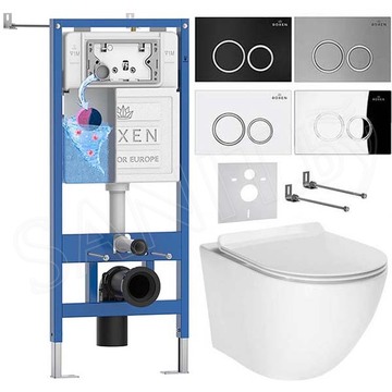 Комплект инсталляции Roxen StounFix Dual Fresh с удлиненными креплениями, аромадозатором, кнопкой Santi 410260 и унитазом AV Engineering Comfort AVWHR203