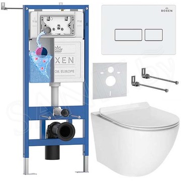 Комплект инсталляции Roxen StounFix Dual Fresh с удлиненными креплениями, аромадозатором, кнопкой Caspia 410280 и унитазом AV Engineering Comfort AVWHR203