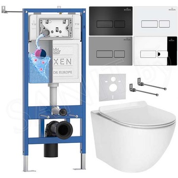 Комплект инсталляции Roxen StounFix Dual Fresh с удлиненными креплениями, аромадозатором, кнопкой Caspia 410280 и унитазом AV Engineering Comfort AVWHR203