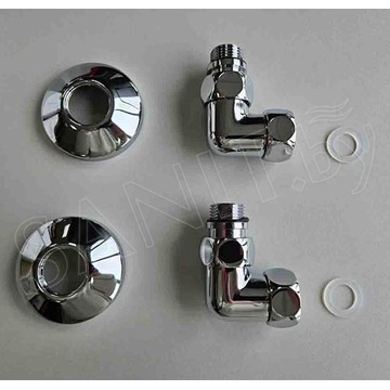 Комплект угловых американок 3/4"х1/2" Г/Ш со сгоном + отражатели хром