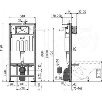 Система инсталляции AlcaPlast AM101/1120+M578+M91 с кнопкой