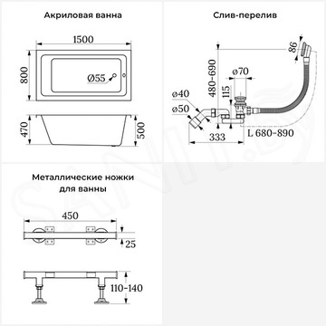 Акриловая ванна Wellsee FreeDom 231101007 / 231102007 / 231103007