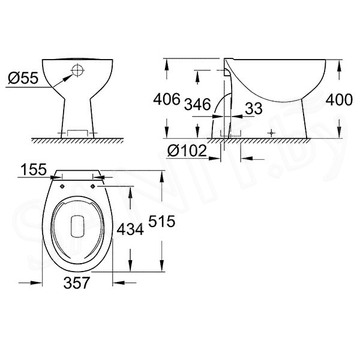 Приставной унитаз Grohe Bau Ceramic 39431000 безободковый