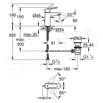 Комплект умывальник Grohe Bau Ceramic 39471000 со смесителем Start Edge и сифоном