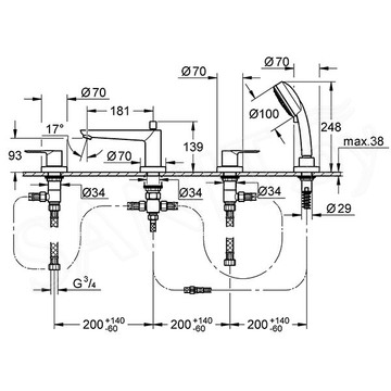 Смеситель на борт ванны Grohe BauEdge 2512000A