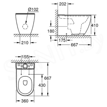 Напольный унитаз Grohe Essence Ceramic 3957200H безободковый