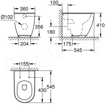 Приставной унитаз Grohe Essence Ceramic 3957300H безободковый