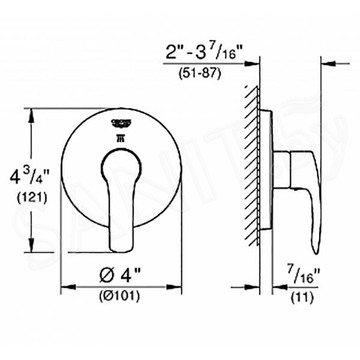 Переключатель режимов встраиваемый Grohe Eurosmart 19970002 (2 функции)