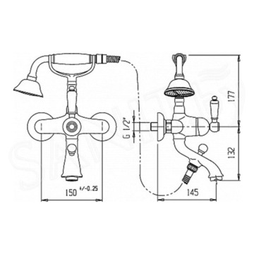 Смеситель для ванны Caprigo Adria-uno 02-010-crm