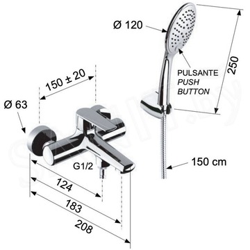 Смеситель для ванны Remer Vanity V02