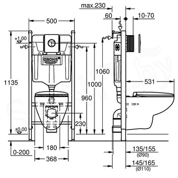 Комплект инсталляции Grohe Solido 5 в 1 с подвесным унитазом Bau Ceramic 39415000