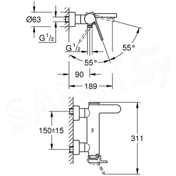 Смеситель для ванны Grohe Plus 33553003