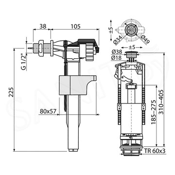 Выпускной комплект AlcaPlast со стоп-кнопкой, впускной механизм SA2000K 1/2" CHROM-BL-01