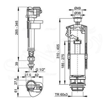 Выпускной комплект AlcaPlast со стоп-кнопкой, впускной механизм SA2000SK 1/2" CHROM GRA-BL-01