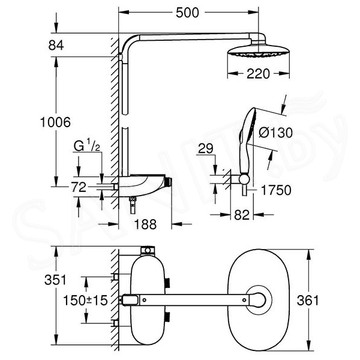 Душевая стойка Grohe Rainshower System SmartControl Mono 360 26361000 с термостатом