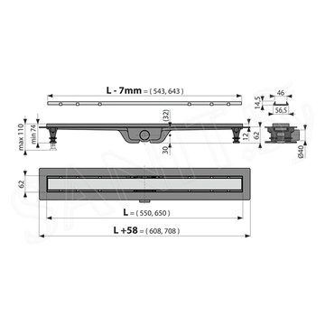 Душевой трап AlcaPlast  APZ19 550 / 650 / 750 / 850 / 950