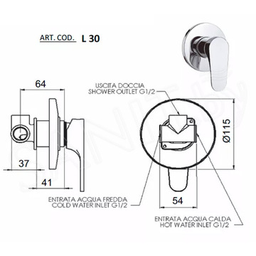 Смеситель встраиваемый Remer Class Line L30ES02332OL с гигиеническим душем